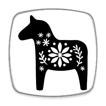 Scandinavian Dala Horse – Nordic Folk Art Design - Square fridge magnet - white - Front
