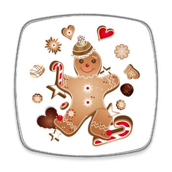 Fröhlicher Lebkuchenmann mit Weihnachtsplätzchen - Viereckiger Kühlschrankmagnet - Weiß - Vorne