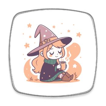 Süße Hexe Cozy und Kawaii Tee - Viereckiger Kühlschrankmagnet - Weiß - Vorne
