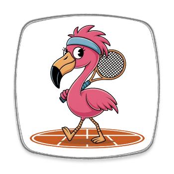 Flamingo tennis player with racket on court - Square fridge magnet - white - Front