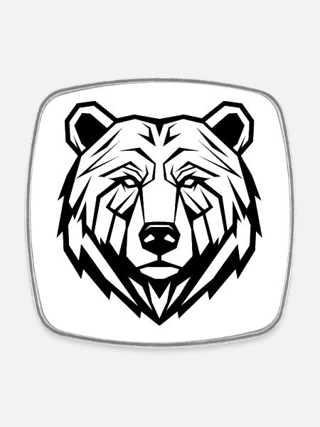 Geometric Bear Line Art - Square fridge magnet - white