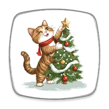 Katze Weihnachtsbaum Weihnachten Xmas Süß Lustig - Viereckiger Kühlschrankmagnet - Weiß - Vorne
