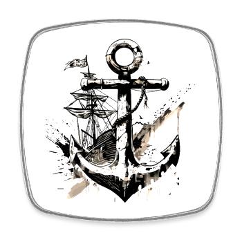 anchor ship sailing ship art sailor seaman - Square fridge magnet - white - Front