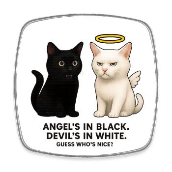 Angel vs. Devil Cats - Square fridge magnet - white - Front