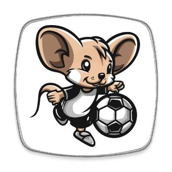 Mouse Soccer Hero Cartoon Illustration - Square fridge magnet - white - Front
