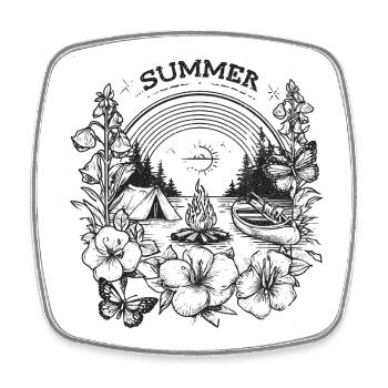 SUMMER - Camping Motiv mit Lagerfeuer und Kanu - Viereckiger Kühlschrankmagnet - Weiß - Vorne