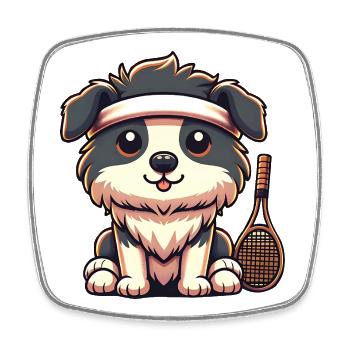 Tennis Hund Mit Stirnband Und Schläger - Viereckiger Kühlschrankmagnet - Weiß - Vorne