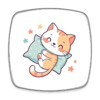 Cuddly Cat on Star Pillow - Square fridge magnet - white - Front