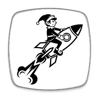 Gnome on rocket flying cartoon design - Square fridge magnet - white - Front