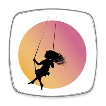 Silhouette de fille sur la balançoire au coucher du soleil - Magnet carré - blanc - Devant