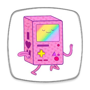 Dancing Pink Gaming Robot - Square fridge magnet - white - Front