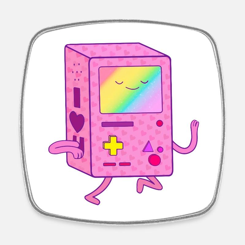 Dancing Pink Gaming Robot - Square fridge magnet - white