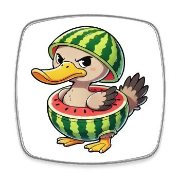 Mürrische Ente mit Wassermelone Sommer Design - Viereckiger Kühlschrankmagnet - Weiß - Vorne