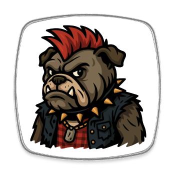 Punk Bulldogge mit Stacheln und Irokesenschnitt Cartoon Art - Viereckiger Kühlschrankmagnet - Weiß - Vorne