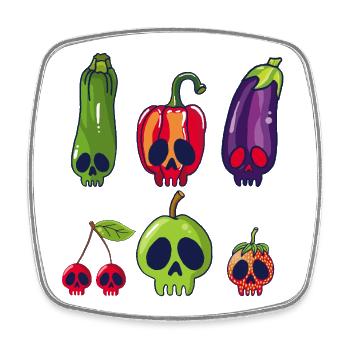 Obst- und Gemüseschädel - Viereckiger Kühlschrankmagnet - Weiß - Vorne