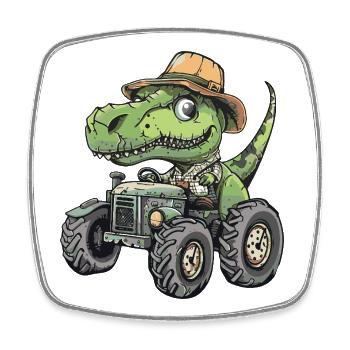 Dinosaure T-Rex Tracteur Agriculteur - Magnet carré - blanc - Devant