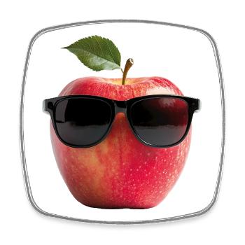Apfel mit Sonnenbrille - Viereckiger Kühlschrankmagnet - Weiß - Vorne