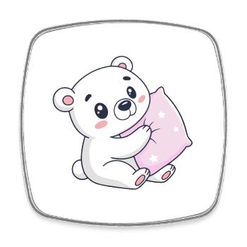Cuddly White Bear on Starry Cushion - Square fridge magnet - white - Front