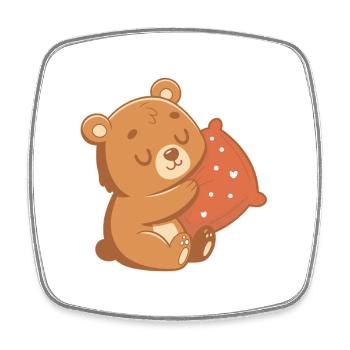 Kuschelbär und Herzkissen - Viereckiger Kühlschrankmagnet - Weiß - Vorne