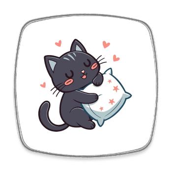 Sternenknusche, schwarze Katze mit Kissen - Viereckiger Kühlschrankmagnet - Weiß - Vorne