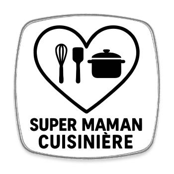 Super maman cuisinière – Cœur cuisine - Magnet carré - blanc - Devant