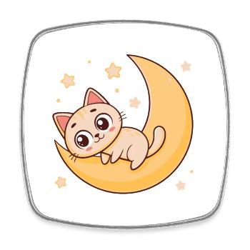 Chaton sur croissant lunaire - Magnet carré - blanc - Devant