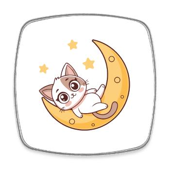 Dreamy kitten on the moon - Square fridge magnet - white - Front