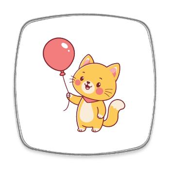 Chat kawaii et ballon rose - Magnet carré - blanc - Devant