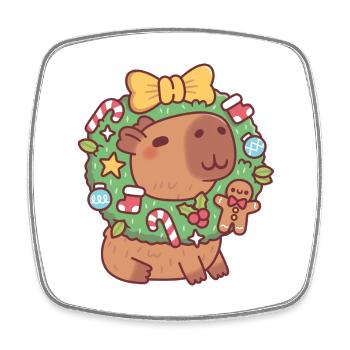Süßes Capybara mit Weihnachtskranz Lustig - Viereckiger Kühlschrankmagnet - Weiß - Vorne