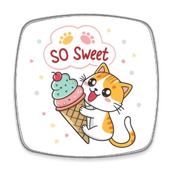 Chat gourmand avec glace pastel - Square fridge magnet - white - Front
