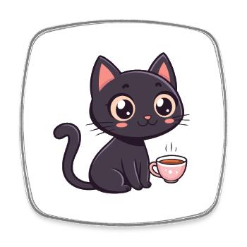 Black Cat Sweet Coffee - Square fridge magnet - white - Front