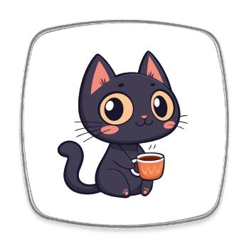 Niedliche Kaffee-Schwarze Katze - Viereckiger Kühlschrankmagnet - Weiß - Vorne