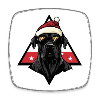 Weihnachts-Hund mit Sonnenbrille - Viereckiger Kühlschrankmagnet - Weiß - Vorne