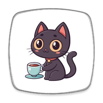 Chat kawaii au thé - Magnet carré - blanc - Devant