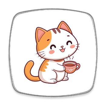 Katzen-Cartoon-Hot-Mug - Viereckiger Kühlschrankmagnet - Weiß - Vorne