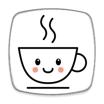 Coffee, tea or cocoa cup with kawaii face - Square fridge magnet - white - Front