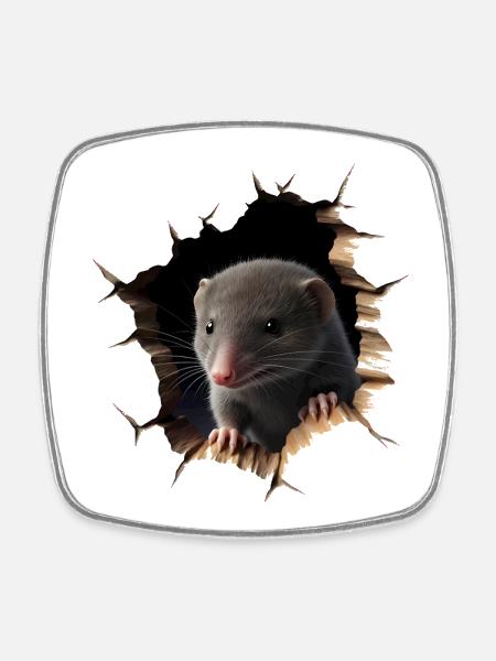 Rat out of the hole - Square fridge magnet - white