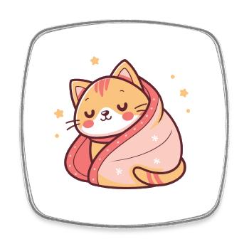 Sleeper Cat Wrapped in Pink Stars - Square fridge magnet - white - Front