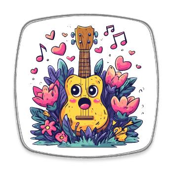 Kawaii Ukulele im Blütenzauber - Viereckiger Kühlschrankmagnet - Weiß - Vorne