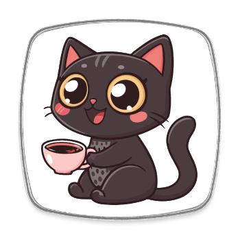 Kawaii black cat cafe - Square fridge magnet - white - Front