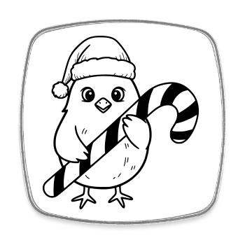 Cute Christmas Bird with Candy Cane Illustration - Square fridge magnet - white - Front
