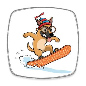 Lustiger Snowboard Hund mit Mütze - Viereckiger Kühlschrankmagnet - Weiß - Vorne