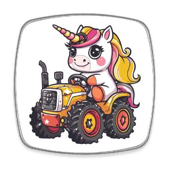 Unicorn Tractor Farmer - Square fridge magnet - white - Front