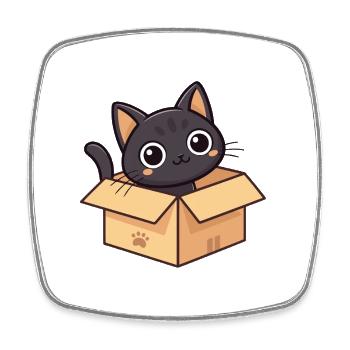 Curious Cat in a Cartoon Box - Square fridge magnet - white - Front