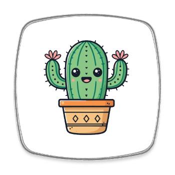 Kawaii cactus in its terracotta pot - Square fridge magnet - white - Front