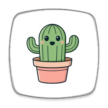 Cactus Sourire En Pot - Magnet carré - blanc - Devant