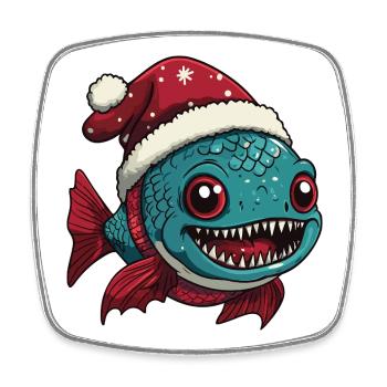 Noël de poisson piranha - Magnet carré - blanc - Devant