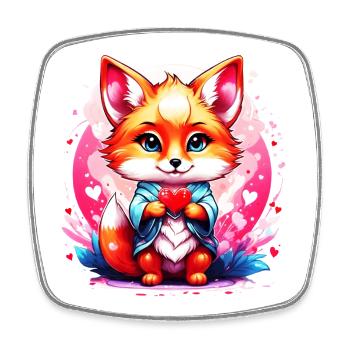 Kawaii Chibi Fox - Square fridge magnet - white - Front