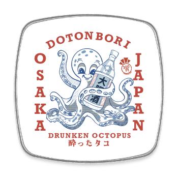 Drunken Octopus with Bottle - Square fridge magnet - white - Front