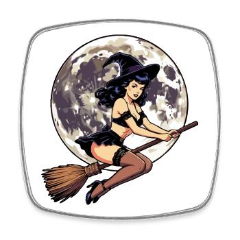 Pin up witch on broomstick - Square fridge magnet - white - Front